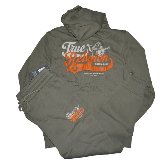 True Religion Men's Sweatsuit Size M Fleece Tracksuit Gift Set Olive Green NWT - Picture 5 of 11